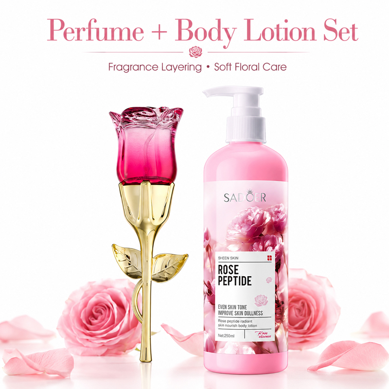 Perfume Fragrance Moisturizer - 여성용 장미향 향수 & 바디로션 세트,